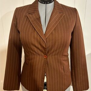 Metrostyle Brown Pinstripe Blazer Jacket Professional Tailored Look